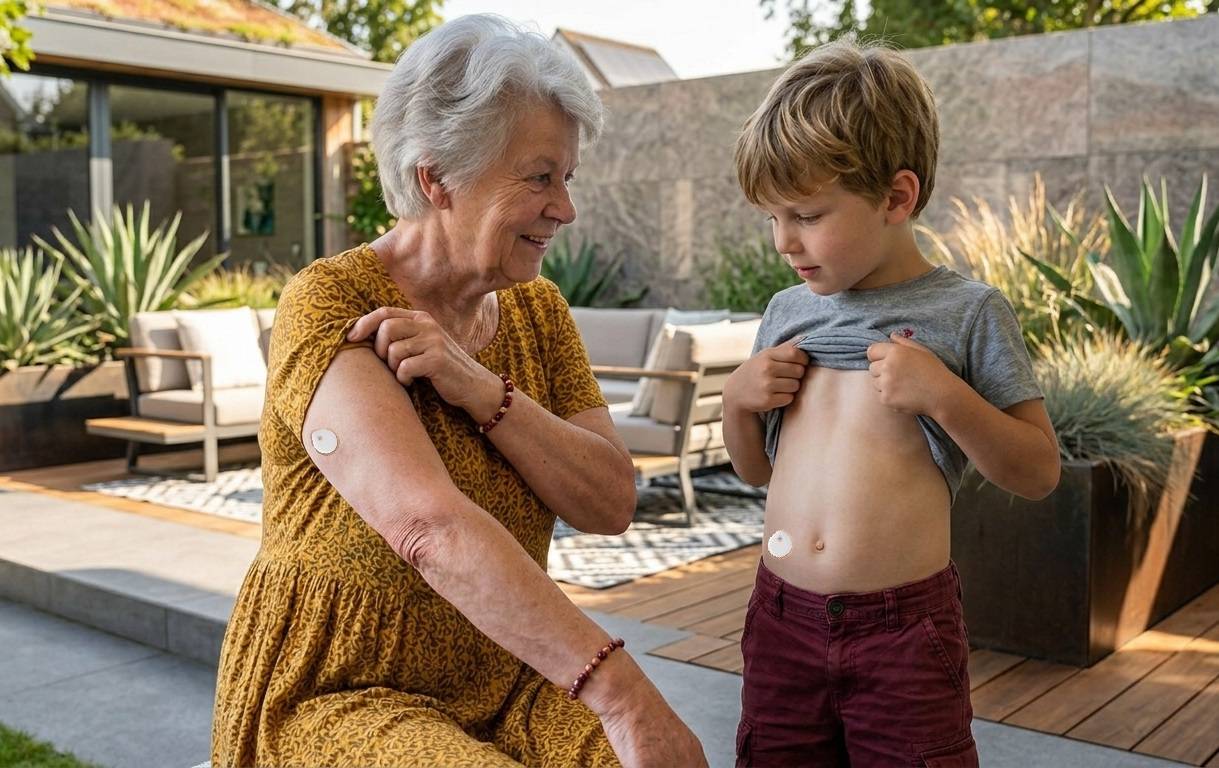 Man and child with sensor on arm